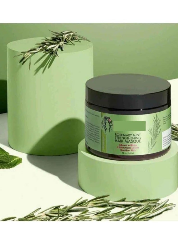 DubaiGallery مجموعة تقوية إكليل الجبل والنعناع العضوية - شامبو، بلسم، قناع للشعر - مدعمة بالبيوتين، تنظف وتساعد في تقوية الشعر الضعيف والهش 355 مل / 12 أونصة - Image 4