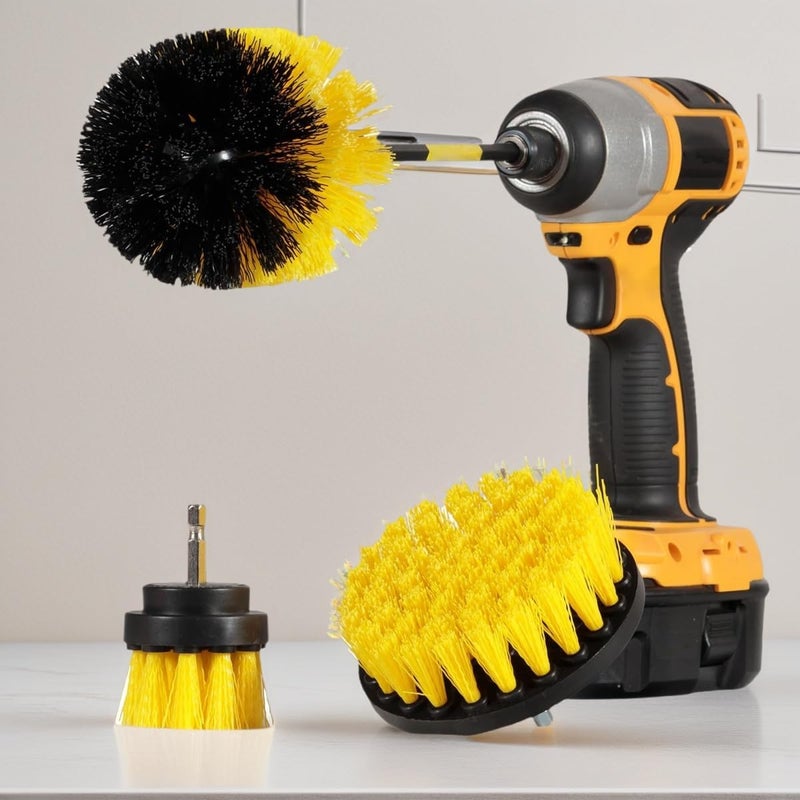 PEIPU Drill Power Cleaning Brush Set of 4, Power Scrubber Brushes with Extended Attachment, All Purpose for Floor, Tub, Shower, Tile, Bathroom and Kitchen Surface (Yellow) - Image 1