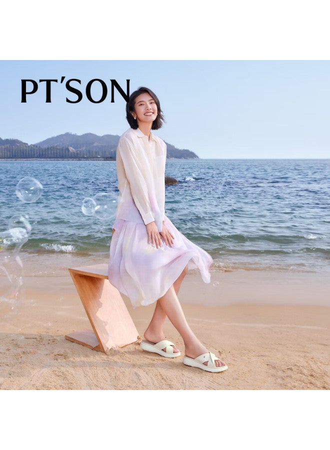 PT'SON Baitiansen Sheepskin Soft-soled Slippers For Women, Beach Sandals, Summer Thick-soled Sandals, Outdoor Versatile Slippers, Beige, Size 38 - Image 4
