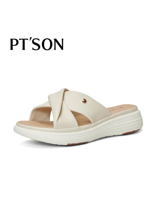 PT'SON Baitiansen Sheepskin Soft-soled Slippers For Women, Beach Sandals, Summer Thick-soled Sandals, Outdoor Versatile Slippers, Beige, Size 38 - Image 1