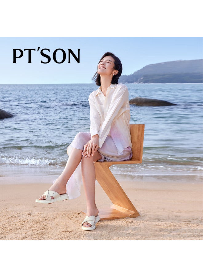 PT'SON Baitiansen Sheepskin Soft-soled Slippers For Women, Beach Sandals, Summer Thick-soled Sandals, Outdoor Versatile Slippers, Beige, Size 38 - Image 2