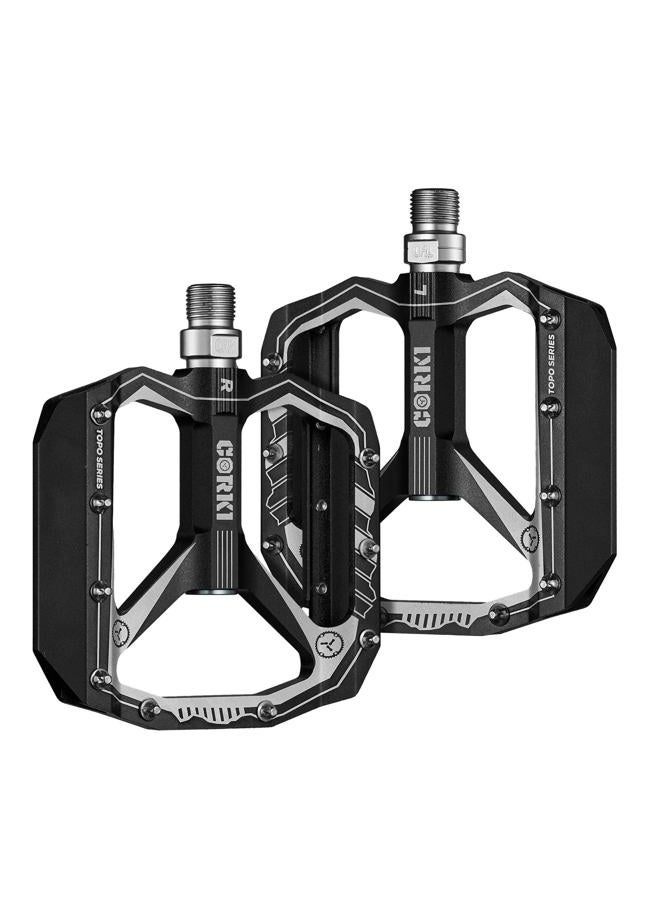 corki Cycles Extra Large Flat Mountain Bike Pedals, Aluminum Alloy MTB Pedals, 4” Wide Platform Pedals - 9/16” - Black - Image 1