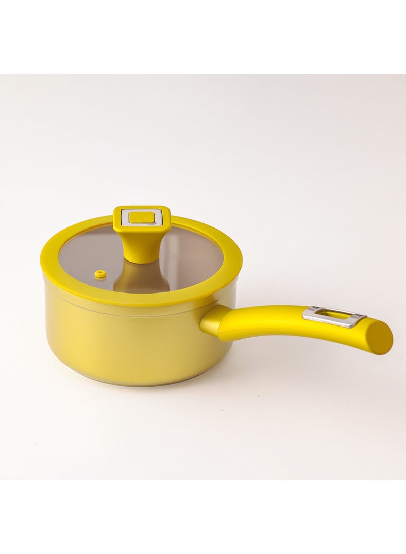 DANUBE HOME Chef’s Delight Brilliant Sauce Pan with Lid – Premium Non-Stick PFOA Free Saucepan for Cooking, Induction Compatible, Durable Kitchen Cookware with Heat-Resistant Handle L16XW8.5Cm - Image 1