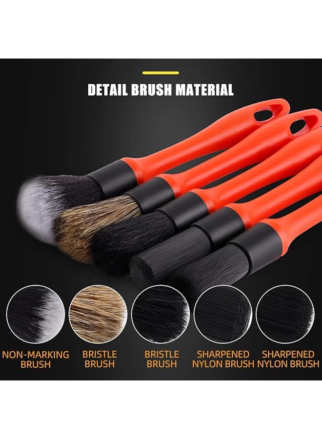 Excefore Car Detailing Brush Set, 5 Pack Soft Hair Auto Detail Brush Kit No Scratch For Automotive Elegant Surface Interior Exterior Dashboard Emblems Panels Engine Bay Wheels Air Vent Seat Leather - Image 5