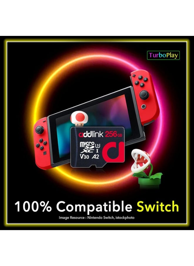 addlink Superior Gaming MicroSDXC 256GB Memory Card with Adapter UHS-I, C10, U3, V30, A2, 4K Video, Up to 100MB/s, for Nintendo-Switch, Steam Deck, ROG Ally, Smartphones, Tablets  - Image 2