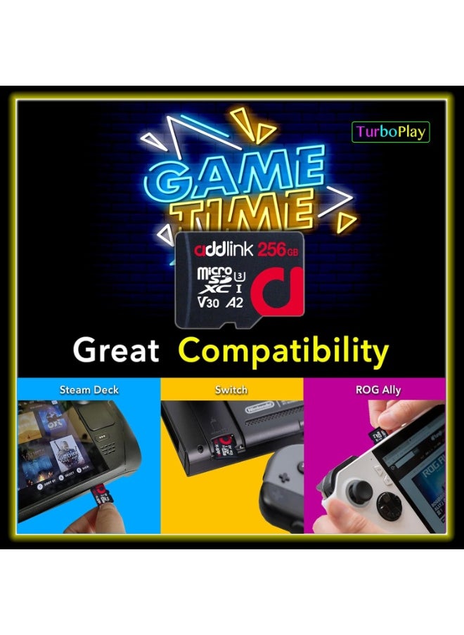 addlink Superior Gaming MicroSDXC 256GB Memory Card with Adapter UHS-I, C10, U3, V30, A2, 4K Video, Up to 100MB/s, for Nintendo-Switch, Steam Deck, ROG Ally, Smartphones, Tablets  - Image 5
