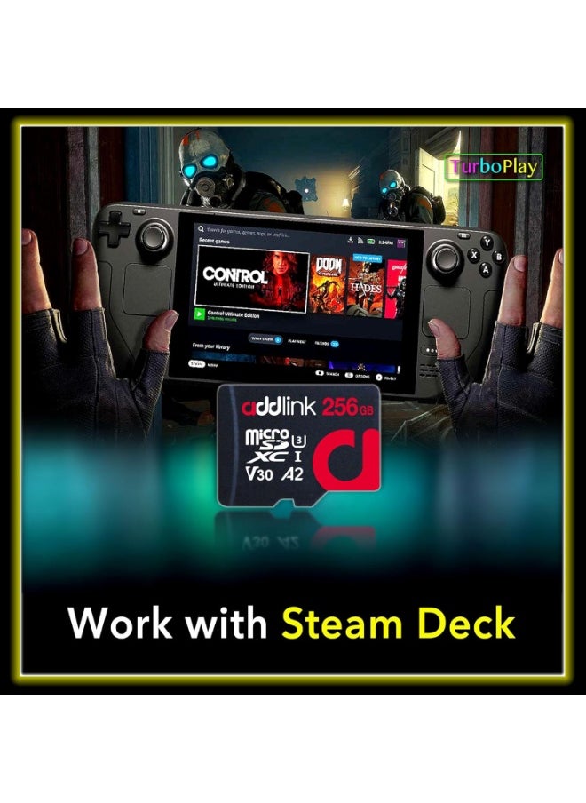 addlink Superior Gaming MicroSDXC 256GB Memory Card with Adapter UHS-I, C10, U3, V30, A2, 4K Video, Up to 100MB/s, for Nintendo-Switch, Steam Deck, ROG Ally, Smartphones, Tablets  - Image 4
