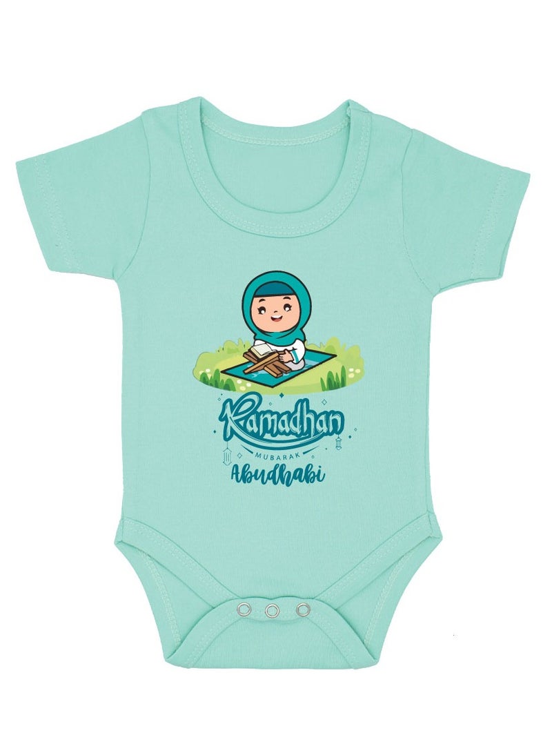 PRINTSHOP4ME My First Ramadan Abu Dhabi Printed Outfit - Romper for Newborn Babies - Short Sleeve Cotton Baby Romper for Baby Girls - Celebrate Baby's First Ramadan in Style  - Image 1