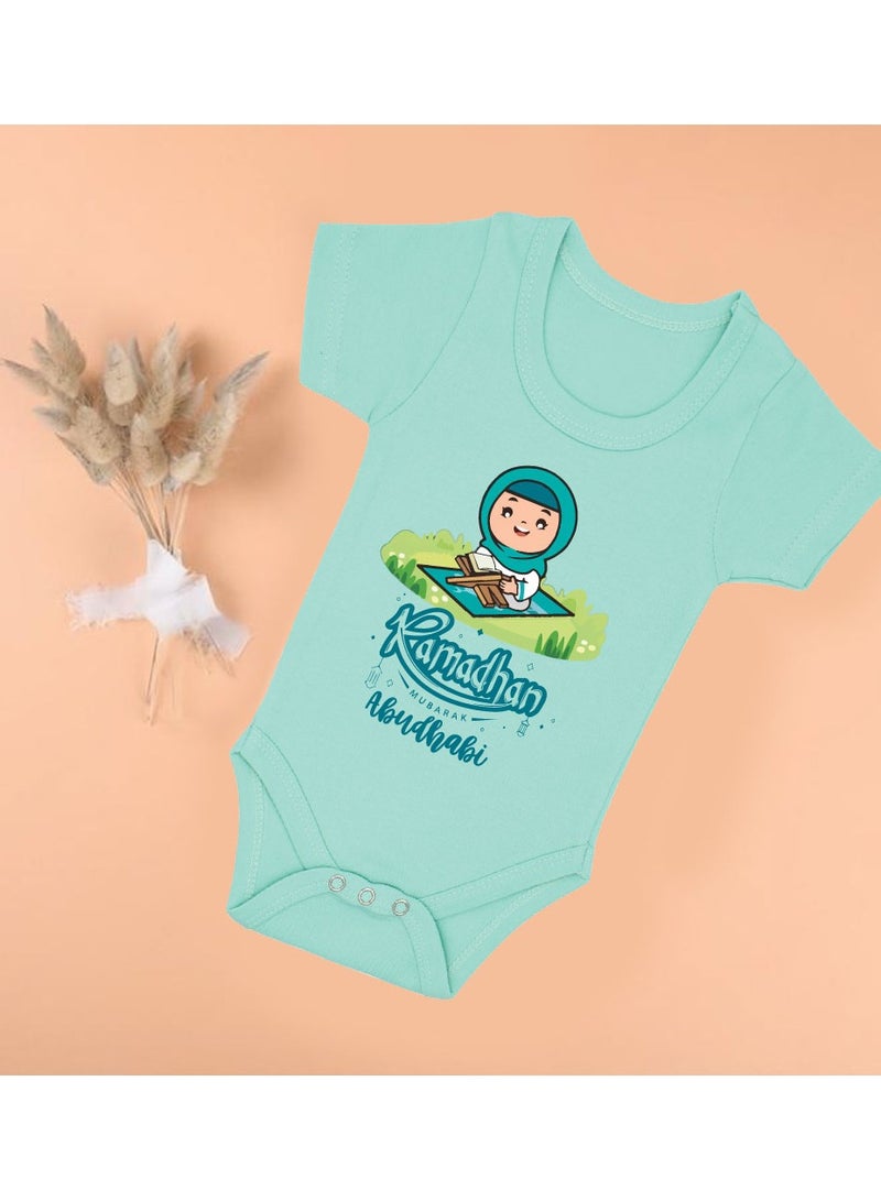 PRINTSHOP4ME My First Ramadan Abu Dhabi Printed Outfit - Romper for Newborn Babies - Short Sleeve Cotton Baby Romper for Baby Girls - Celebrate Baby's First Ramadan in Style  - Image 2
