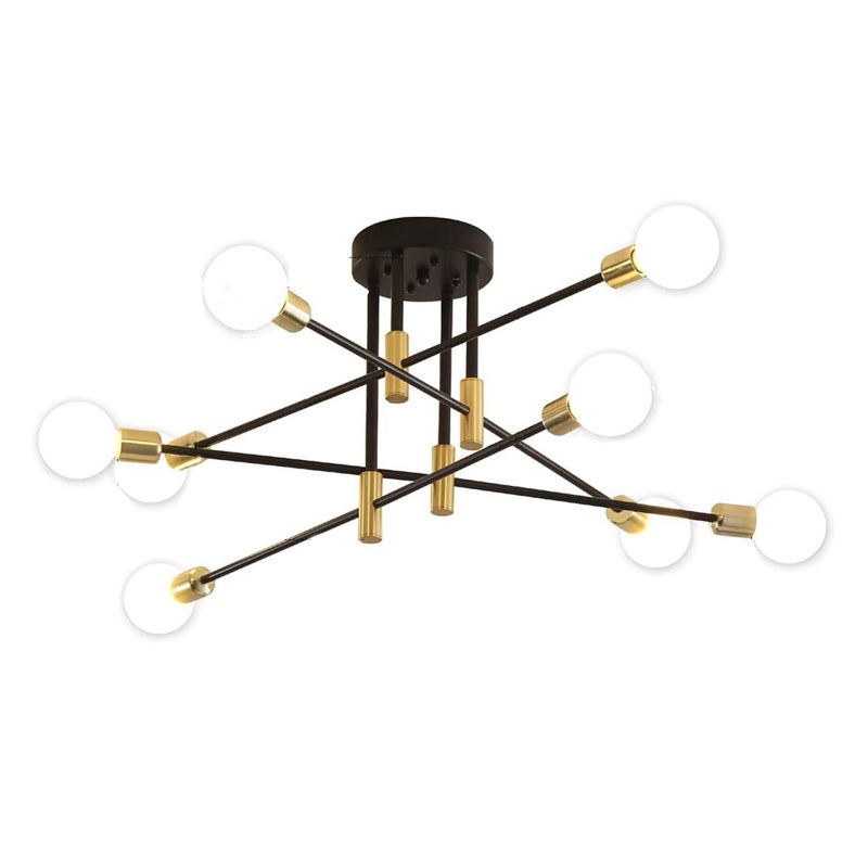 8-Light Chandelier Modern Ceiling Light Fixture Mid Century Black and Gold Industrial Pendant Lights Semi Flush Mount Lighting Angle Adjustable for Living Room Dining Room Bedroom Kitchen Bar - Image 1
