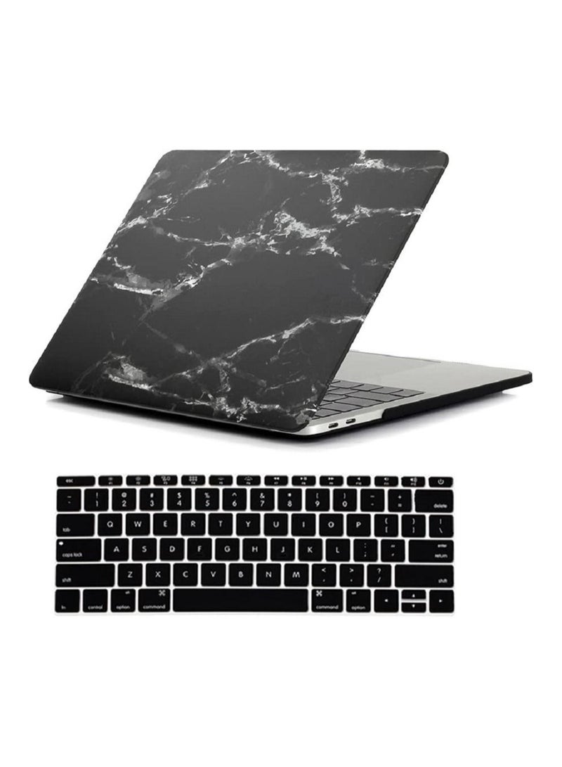 AMM Compatible with Mac Book New Pro 13 inch Case 2018/2017/2016 Model A1988 A1708 (Non Touch Bar) Ultra Slim Plastic Hard Shell Case with US Layout English Keyboard Cover Black Marble - Image 1
