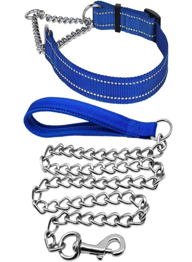 Petlicious & More® (Size - Large, Thickness - 1.25" Inch) Martingale Collar Reflective Choke Collar with Handle Chain No. 6 for Large Dogs (Adjustable 18-26" Inch Neck Size, Color Blue) - Image 1