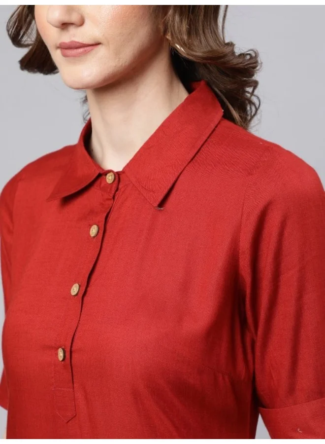 AKS Red Pathani Straight Kurta