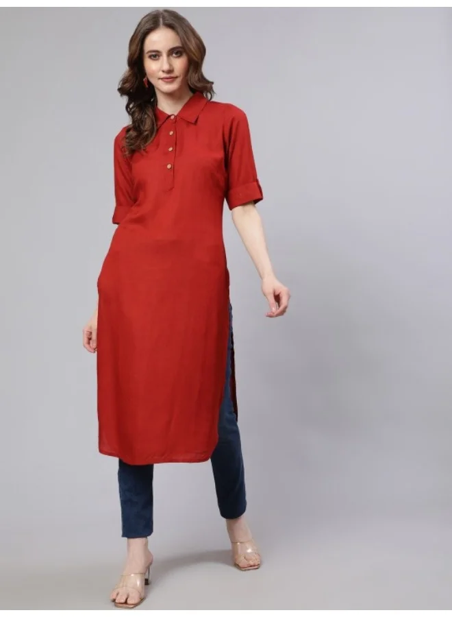 AKS Red Pathani Straight Kurta