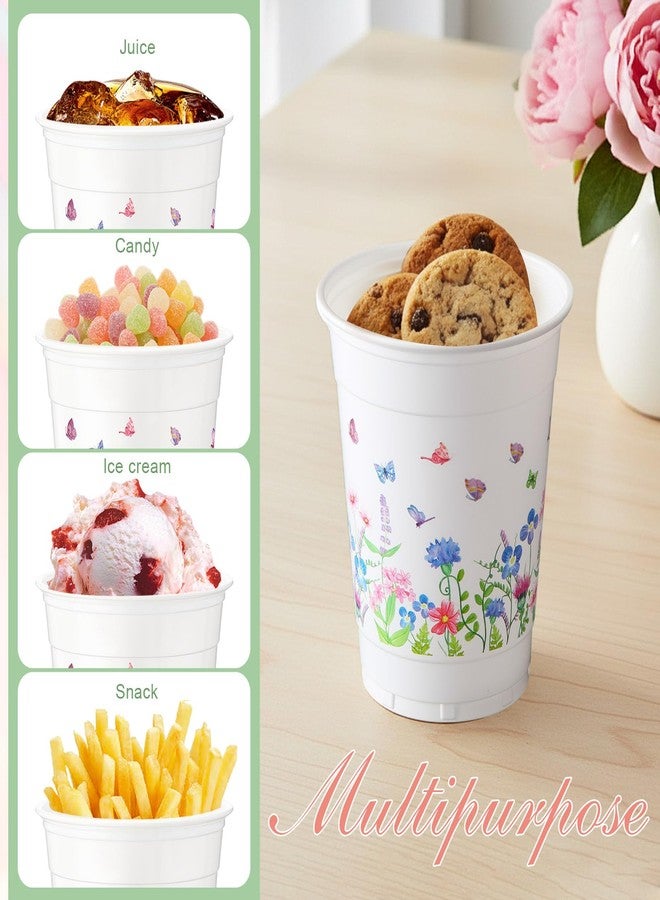 Willinglong 48 Pcs 12oz Wildflower Disposable Plastic Cups, Floral Watercolor Printed Drinking Cups Stackable for Party Beverage Spring Holiday Camping Picnic Birthday Baby Shower Supplies - Image 4