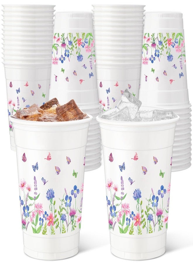 Willinglong 48 Pcs 12oz Wildflower Disposable Plastic Cups, Floral Watercolor Printed Drinking Cups Stackable for Party Beverage Spring Holiday Camping Picnic Birthday Baby Shower Supplies - Image 1