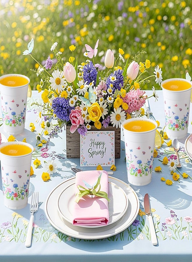 Willinglong 48 Pcs 12oz Wildflower Disposable Plastic Cups, Floral Watercolor Printed Drinking Cups Stackable for Party Beverage Spring Holiday Camping Picnic Birthday Baby Shower Supplies - Image 5
