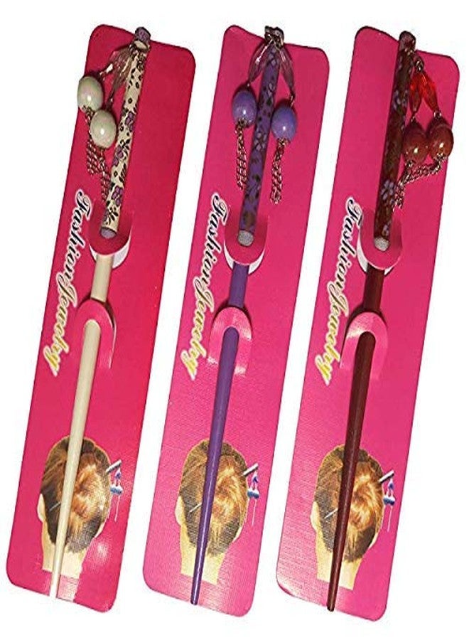 imioxo Handcrafted Hair Juda Stick, Juda Pin, Hair Pin, Hair Clip, Bun Stick Bun Stick (Multicolor_pack of 3)