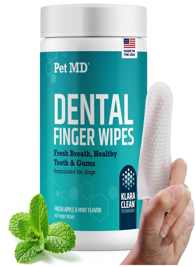 Pet MD Pet Dental Finger Wipes for Dogs - Plaque and Tartar Remover for Dogs to Improve Oral Care - Pet Teeth Cleaning Finger Wipes for Healthy Gums and Fresh Breath - Fresh Apple & Mint, 50ct - Image 1