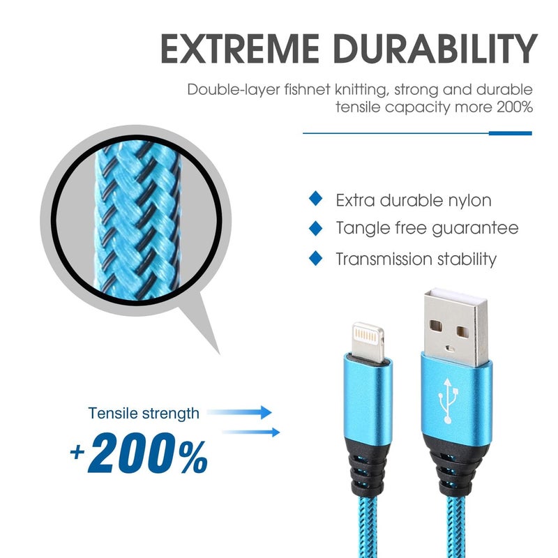 Aurnoet iPhone Charger 10FT 5Pack Apple MFi Certified Lightning Cable Fast Charging Nylon Braided USB-A to Lightning Compatible with iPhone 14/13 mini/14/13/12/11 Pro MAX/XR/XS/8/7/Plus/6S/SE/iPad - Image 4