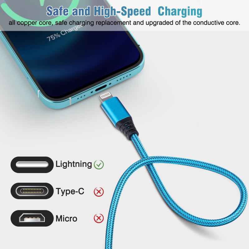 Aurnoet iPhone Charger 10FT 5Pack Apple MFi Certified Lightning Cable Fast Charging Nylon Braided USB-A to Lightning Compatible with iPhone 14/13 mini/14/13/12/11 Pro MAX/XR/XS/8/7/Plus/6S/SE/iPad - Image 2