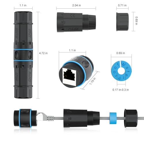 iwillink Waterproof RJ45 Coupler, Shielded Female to Female Waterproof Ethernet Coupler, IP68 Ethernet Outdoor LAN Cable Connector for Cat5e/Cat6/Cat7 Ethernet Cable PoE, (5 Pack) - Image 2
