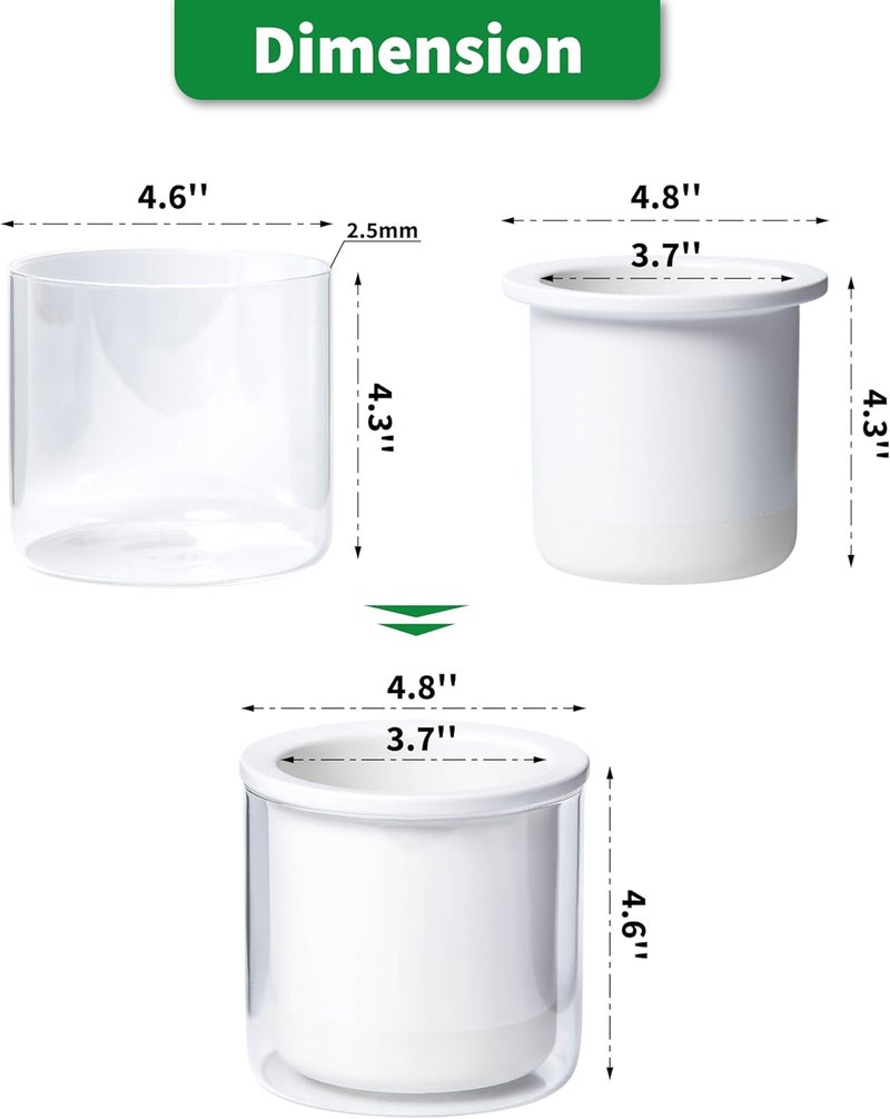 Phoenix Vine 4 Inch Self Watering Planter Pot, Design White Terracotta Pots for Plants, Indoor Cylinder Terra Cotta Pots with Glass Vase, Set of 4, 51-B-E-4 - Image 4