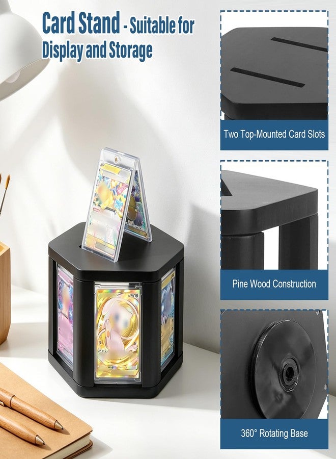 GIASSVIO 360° Rotating Trading Card Display Case,6-Sides 3.26 * 5.11in Wood Trading Card Display with 2 Top Slots Holder for Standard Magnetic Card Holder for Collectors,Hobbyists & Sports Fans - Image 4