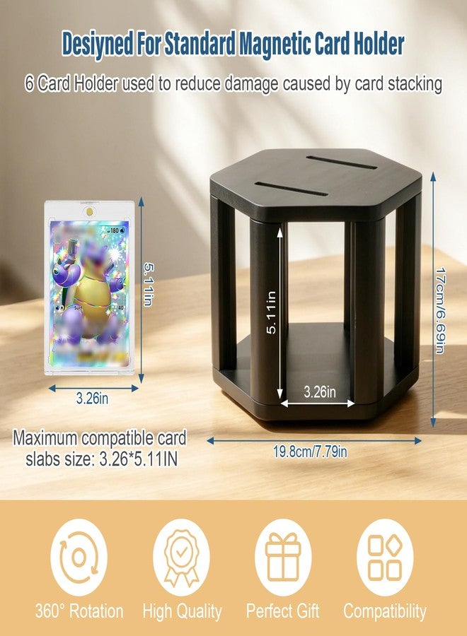 GIASSVIO 360° Rotating Trading Card Display Case,6-Sides 3.26 * 5.11in Wood Trading Card Display with 2 Top Slots Holder for Standard Magnetic Card Holder for Collectors,Hobbyists & Sports Fans - Image 2