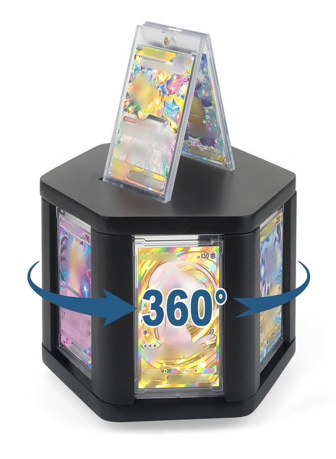 GIASSVIO 360° Rotating Trading Card Display Case,6-Sides 3.26 * 5.11in Wood Trading Card Display with 2 Top Slots Holder for Standard Magnetic Card Holder for Collectors,Hobbyists & Sports Fans - Image 1