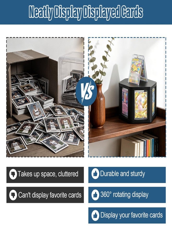 GIASSVIO 360° Rotating Trading Card Display Case,6-Sides 3.26 * 5.11in Wood Trading Card Display with 2 Top Slots Holder for Standard Magnetic Card Holder for Collectors,Hobbyists & Sports Fans - Image 5