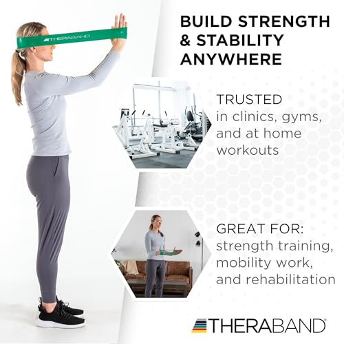 TheraBand شريط مقاومة ثيراباند، شريط لاتكس مصغر احترافي للبيلاطس السفلي، كروس فيت، يوغا، تمارين الإطالة، العلاج الطبيعي، تدريب القوة بدون أوزان، 12 بوصة، أخضر، ثقيل، مستوى متوسط 1 - Image 5