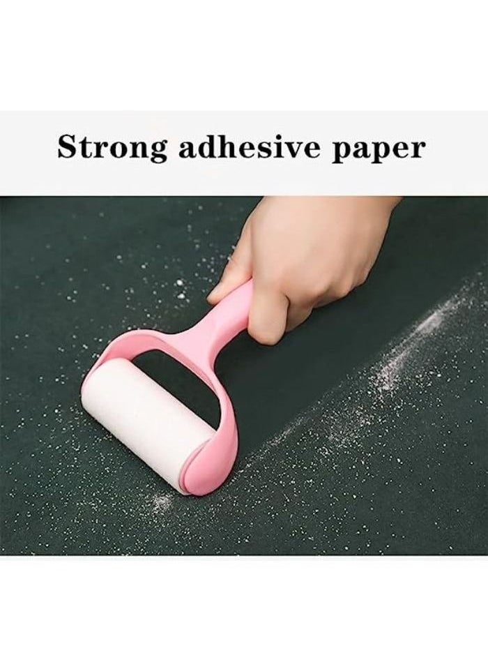 Sticky Lint Roller Brush for Super Sticky Paper, for Fluff, Pet Hair and Dust + 2 Refills (Pink)