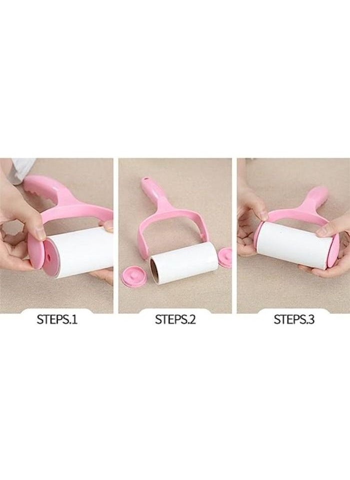 Sticky Lint Roller Brush for Super Sticky Paper, for Fluff, Pet Hair and Dust + 2 Refills (Pink)