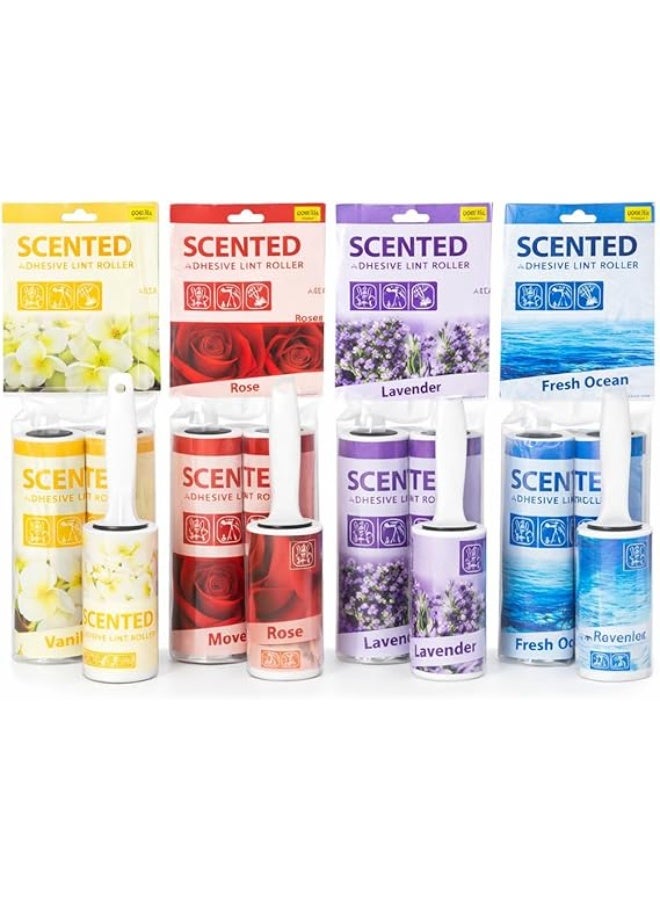 بكرة لاصقة معطرة لإزالة الوبر مع 2 عبوة إضافيتين، منظف لاصق لإزالة الشعر والغبار من الملابس والأثاث والأرائك والسجاد وفراء الحيوانات الأليفة - رائحة عشوائية - Image 2