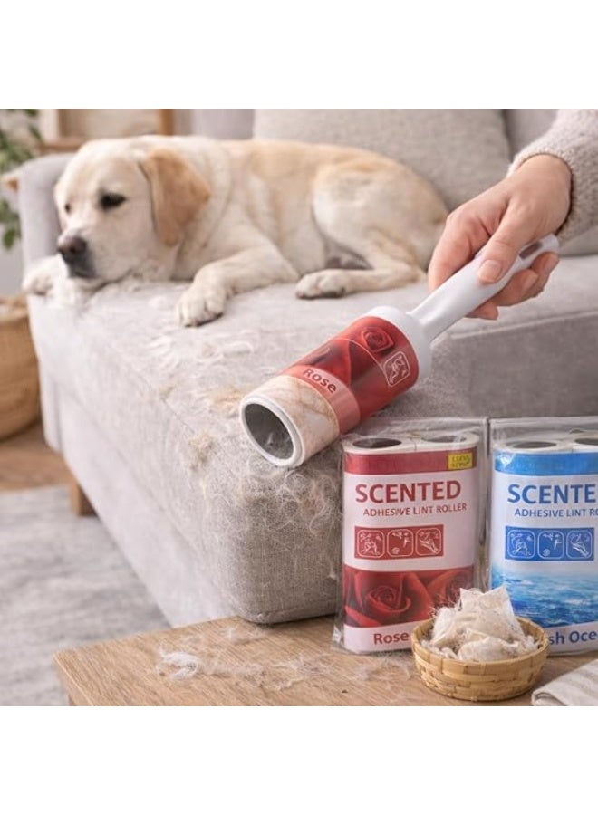 بكرة لاصقة معطرة لإزالة الوبر مع 2 عبوة إضافيتين، منظف لاصق لإزالة الشعر والغبار من الملابس والأثاث والأرائك والسجاد وفراء الحيوانات الأليفة - رائحة عشوائية - Image 4