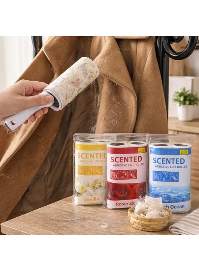 بكرة لاصقة معطرة لإزالة الوبر مع 2 عبوة إضافيتين، منظف لاصق لإزالة الشعر والغبار من الملابس والأثاث والأرائك والسجاد وفراء الحيوانات الأليفة - رائحة عشوائية - Image 1