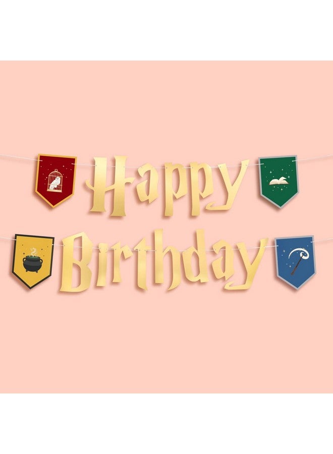 xo, Fetti Wizard Happy Birthday Banner - Gold Foil, 6.5 Ft. | Bday Garland, Kids Party Decoration, Magic Theme Sign, Photoshoot Backdrop - Image 1