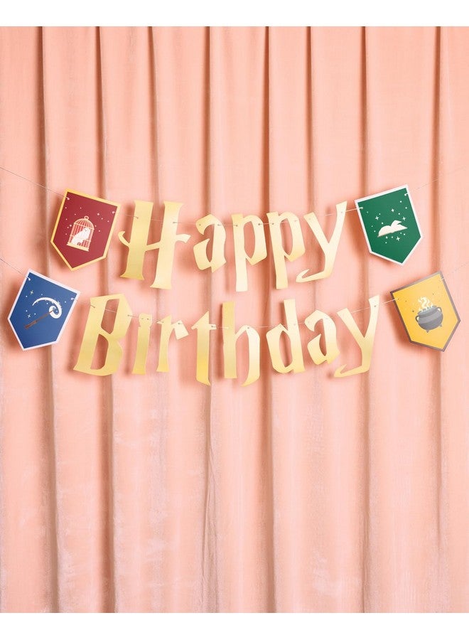 xo, Fetti Wizard Happy Birthday Banner - Gold Foil, 6.5 Ft. | Bday Garland, Kids Party Decoration, Magic Theme Sign, Photoshoot Backdrop - Image 2