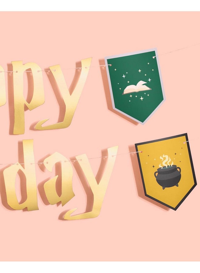 xo, Fetti Wizard Happy Birthday Banner - Gold Foil, 6.5 Ft. | Bday Garland, Kids Party Decoration, Magic Theme Sign, Photoshoot Backdrop - Image 3