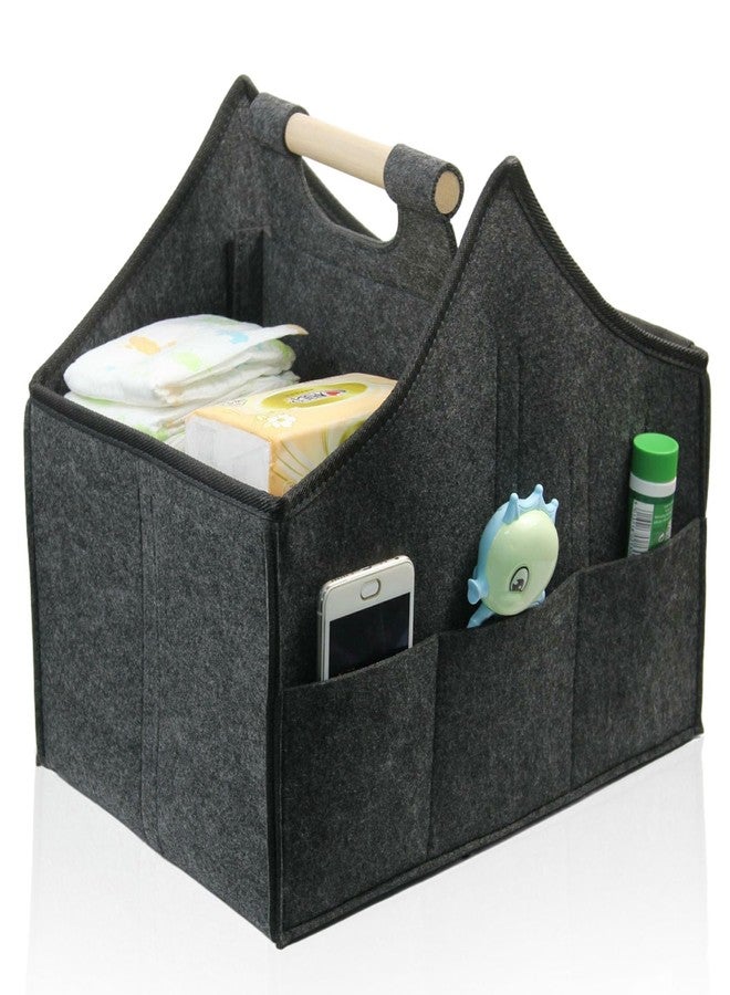 HMOSSVK Baby Diaper Caddy Organizer,car felt caddy, baby product storage basket, solid wood handle, detachable partition storage basket for daycare,Best Gift Basket for Babies (black) - Image 1
