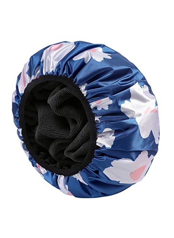 YIZIJIZI Terry Lined Shower Caps Triple Layer Large Shower Cap For Women Reusable Shower Caps For Long Thick Hair Waterproof Washable Soft Bath Shower Caps For Hair Care  - Image 1