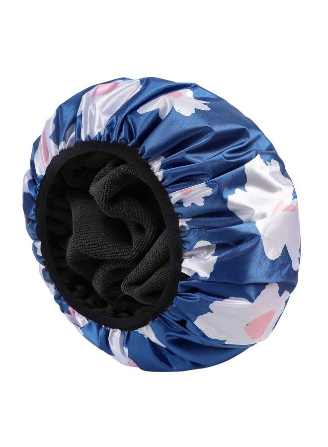 YIZIJIZI Terry Lined Shower Caps Triple Layer Large Shower Cap For Women Reusable Shower Caps For Long Thick Hair Waterproof Washable Soft Bath Shower Caps For Hair Care  - Image 2