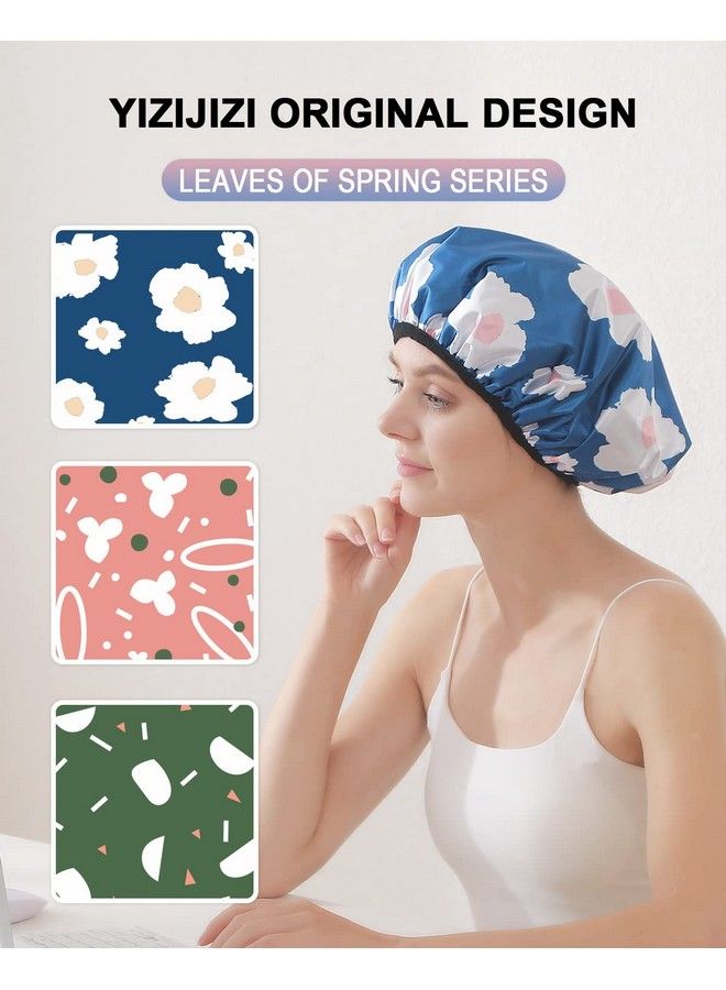 YIZIJIZI Terry Lined Shower Caps Triple Layer Large Shower Cap For Women Reusable Shower Caps For Long Thick Hair Waterproof Washable Soft Bath Shower Caps For Hair Care  - Image 5