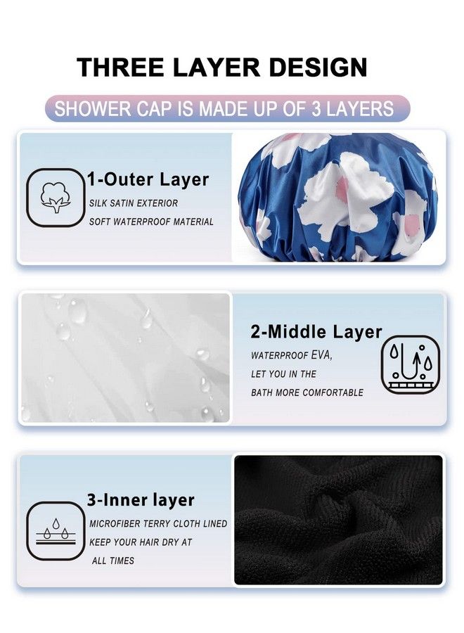 YIZIJIZI Terry Lined Shower Caps Triple Layer Large Shower Cap For Women Reusable Shower Caps For Long Thick Hair Waterproof Washable Soft Bath Shower Caps For Hair Care  - Image 4