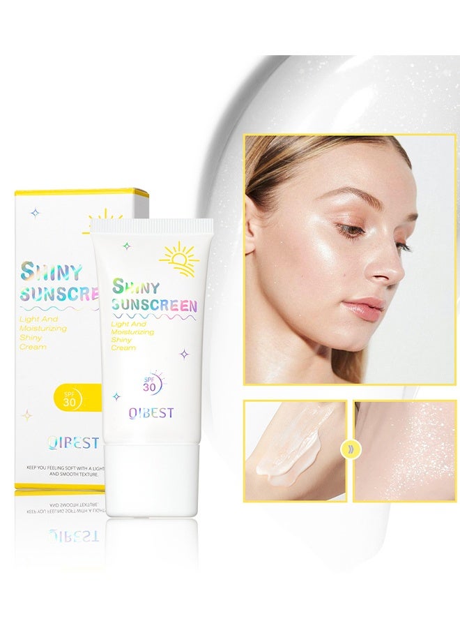 QiBest Shiny Sunscreen - Light And Moistunizing Shiny Cream Shimmer Face Sunscreen for All Skin Types - Image 1