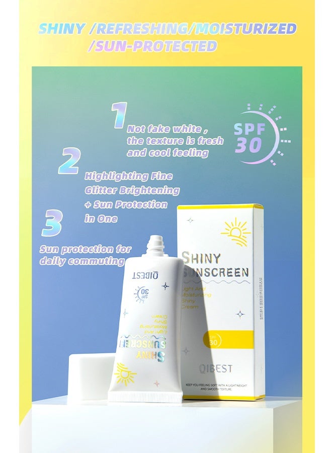 QiBest Shiny Sunscreen - Light And Moistunizing Shiny Cream Shimmer Face Sunscreen for All Skin Types - Image 2