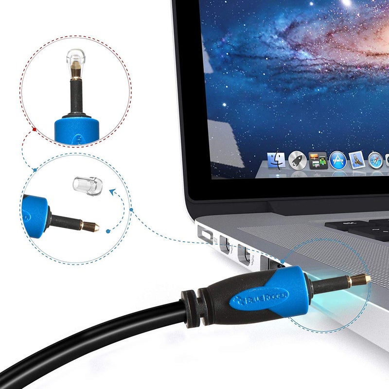 BlueRigger Toslink to Mini-Toslink Digital Optical S/PDIF Audio Cable (NOT a 3.5mm aux Cable) with Strain-Relief PVC Jacket and Gold-Plated connectors compatible with MI 4K Box (6 feet/1.8 Meters) - Image 4