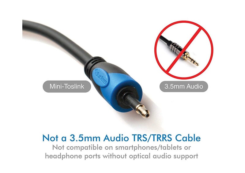 BlueRigger Toslink to Mini-Toslink Digital Optical S/PDIF Audio Cable (NOT a 3.5mm aux Cable) with Strain-Relief PVC Jacket and Gold-Plated connectors compatible with MI 4K Box (6 feet/1.8 Meters) - Image 2