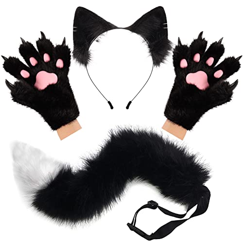 HAOAN Wolf Fox Tail Clip Ears and Gloves Set Halloween Christmas Party Costume for Women - Image 1